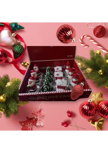 Vıp Delu x e 12 Adet Noel Tealight Mum Noel Baba Kardan Adam Çam Ağacı Noel Evi Gerçek Yılbaşı Mumu