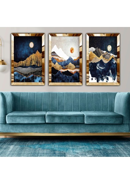 3'lü Gold Pleksi Kenar Kolaj Çizim Tablo