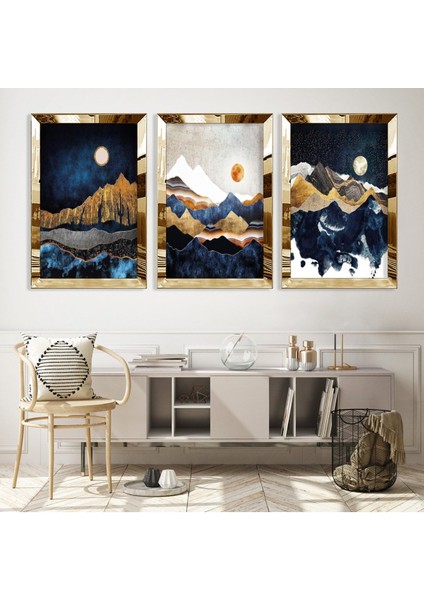 3'lü Gold Pleksi Kenar Kolaj Çizim Tablo fiyatları