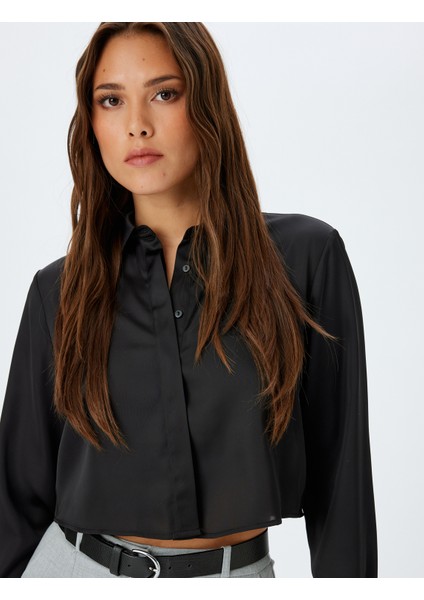 Klasik Yaka Uzun Kollu Regular Fit Crop Gömlek fiyatları