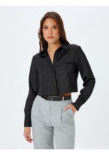 Klasik Yaka Uzun Kollu Regular Fit Crop Gömlek modelleri