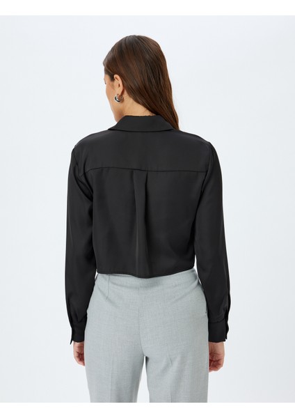 Klasik Yaka Uzun Kollu Regular Fit Crop Gömlek fırsatları