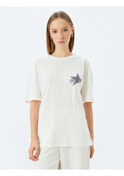 Oversize Arkası Baskılı Sloganlı Bisiklet Yaka Kısa Kollu T-Shirt