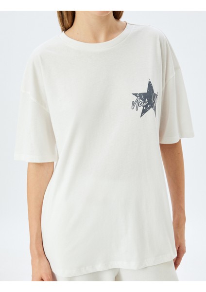 Oversize Arkası Baskılı Sloganlı Bisiklet Yaka Kısa Kollu T-Shirt