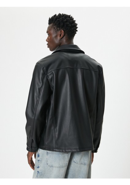 Slim Fit Ceket Suni Deri Cepli Düğme Detaylı indirimleri