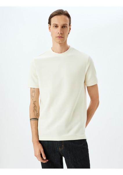 Bisiklet Yaka Pamuklu Dokulu Kısa Kollu Slim Fit T-Shirt modelleri