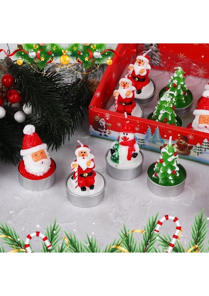 Vıp Delu x e 12 Adetgerçek Yılbaşı Mumu Noel Tealight Mum Noel Baba Kardan Adam Çam Ağacı Full Set