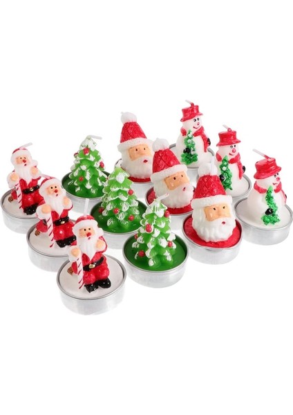 Vıp Delu x e 12 Adetgerçek Yılbaşı Mumu Noel Tealight Mum Noel Baba Kardan Adam Çam Ağacı Full Set