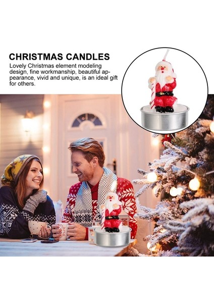 Vıp Delu x e 12 Adetgerçek Yılbaşı Mumu Noel Tealight Mum Noel Baba Kardan Adam Çam Ağacı Full Set