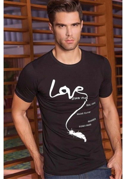 Berrak Erkek Love Baskılı T Shirt 1037