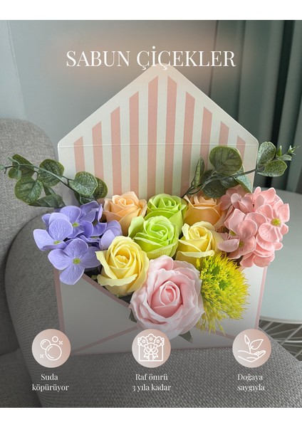Sabun Çiçek Buketi - Hediye Kutusu - Kız Isteme Çiçeği - Söz Nişan Nikah -Solmayan Çiçek -Yılbaşı Hediyesi