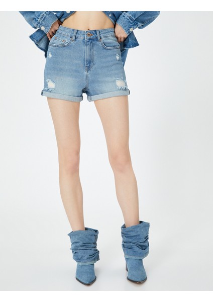 Mini Kot Şort Yüksek Bel Skinny Fit Yıpratılmış Cepli modelleri