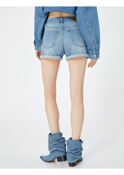 Mini Kot Şort Yüksek Bel Skinny Fit Yıpratılmış Cepli fırsatları