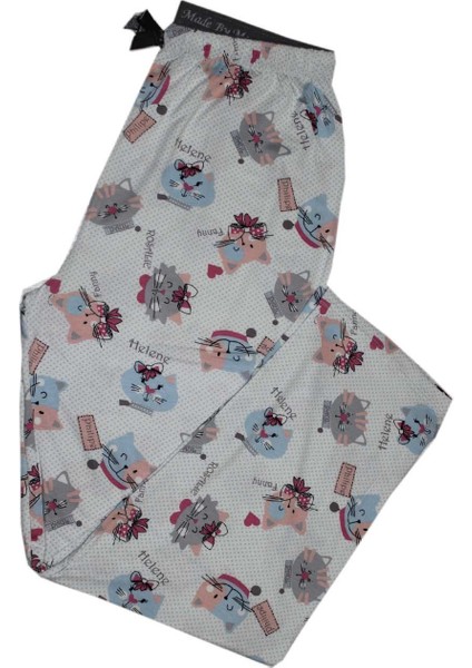 Kadın Ring Viskon Kedi Desen Pijama Alt 9325