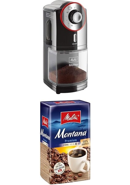 Kahve Değirmeni, 1019-01, Elektrikli Kahve Değirmeni, Düz Öğütme Diski + Melitta Cafe Montana 500 G Filtre Kahve