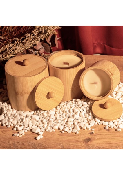 Aeris Bambu Ahşap Kavanoz Lavanta Kokulu Doğal Soya Mum