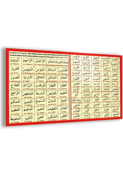 Kırılmaz Cam Esmaül Hüsna Tablo