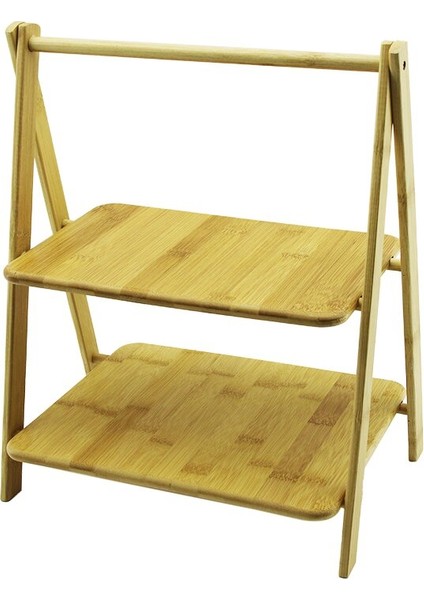 Portatif Ayaklı - 2 Katlı Ahşap Bambu Organizer Raf - 18 x 28 - 22 x 28 cm Y: 6- 20 - 39 cm