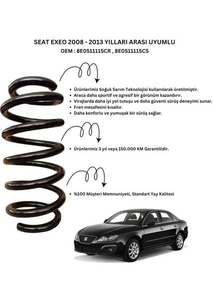 2008-2013 Seat Exeo Için Standart Yay ST102034R - 2 Adet Arka Helezon Yay Takımı