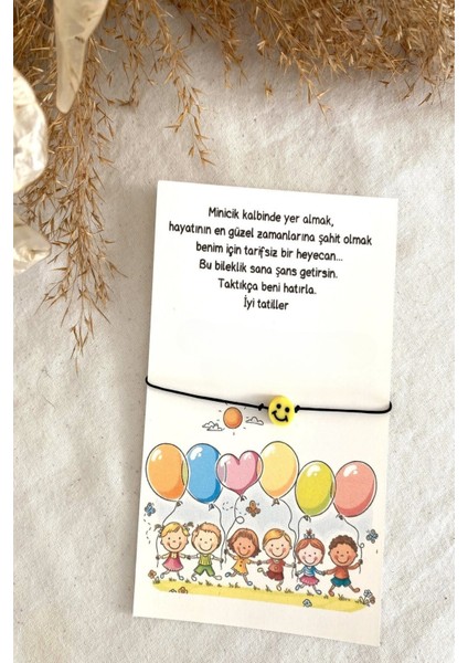 10 Adet Balon Çocuk Konsept Kartlı Emoji Bileklik - Şans Bilekliği - Okul Hediyesi - Karne Hediyesi