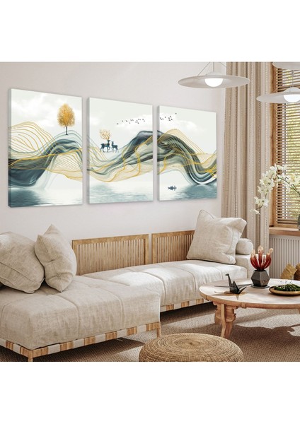 Soyut Desen 3'lü Kanvas Tablo