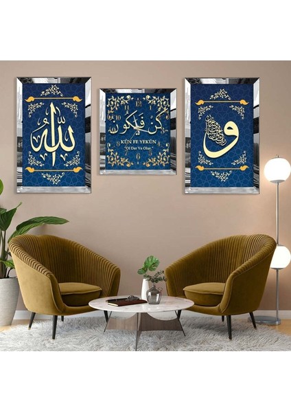 KÜN FE YEKÜN DİNİ MODEL PLEKSİ KENAR MDF TABLO VE SAAT SETİ