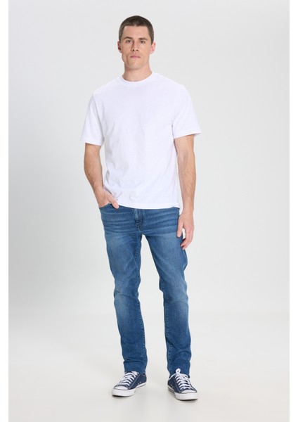 Slim Fit Dar Kesim Düşük Bel Normal Paça Larston Mavi Esnek Jean Denim Pantolon