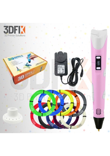 - 3D Kalem - 3D Pen - 3 Boyutlu Yazıcı Pembe Kalem + Hediye 20 Metre Filament