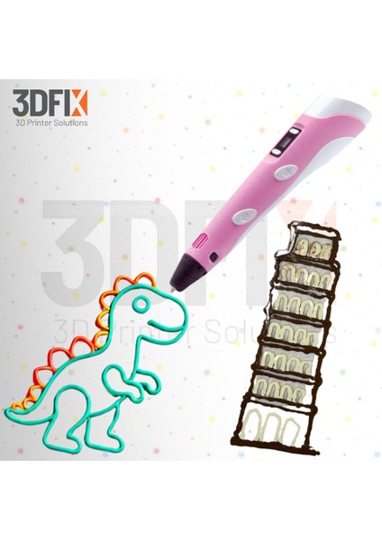 - 3D Kalem - 3D Pen - 3 Boyutlu Yazıcı Pembe Kalem + Hediye 20 Metre Filament