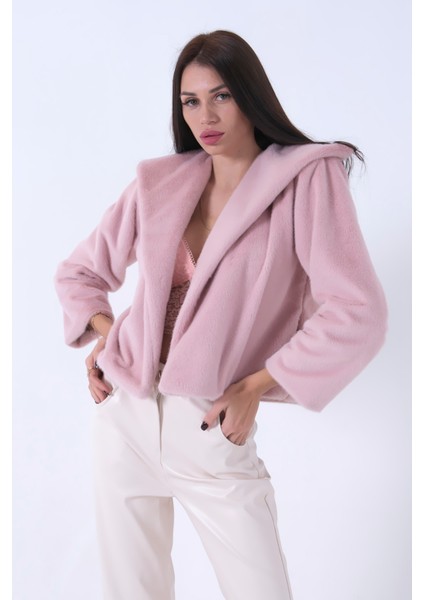 Pudra Peluş Şal Yaka Kapamasız Ceket 0105139.79