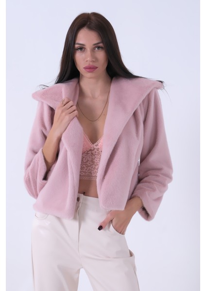 Pudra Peluş Şal Yaka Kapamasız Ceket 0105139.79 modelleri