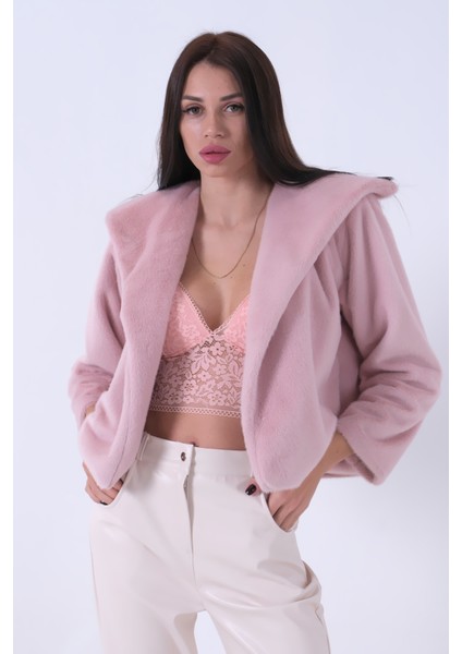 Pudra Peluş Şal Yaka Kapamasız Ceket 0105139.79 fırsatları
