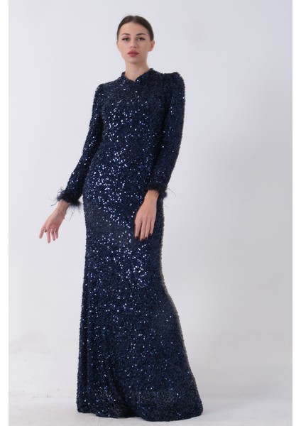 Lacivert Pul Payetli ve Tüy Detaylı Tesettür Abiye 6502490.02 fırsatları