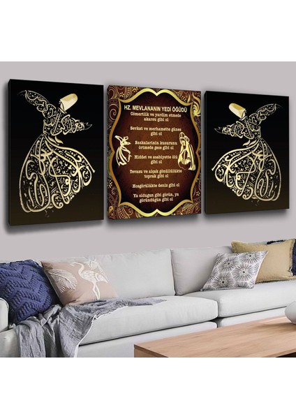 3'lü Kanvas 50 X 70 Cm Mevlananın 7 Öğüdü Ve Semazen Tablosu