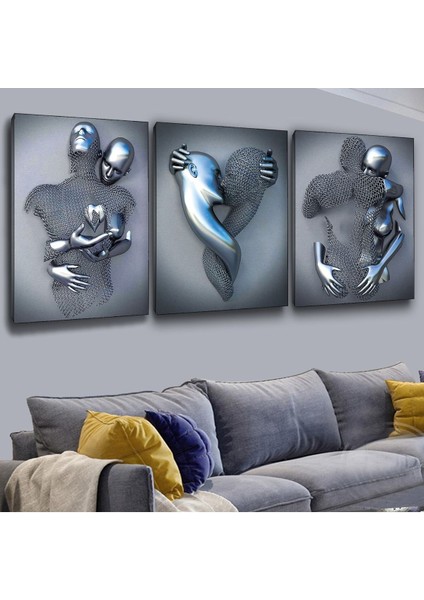 Zevahir 3'lü Kanvas 50 X 70 Cm Sanat Heykel Aşk Tablosu