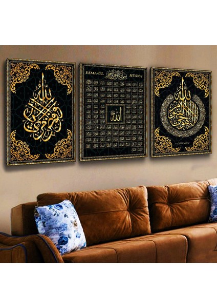 3'lü Kanvas 40 X 60 Cm Esmaül Hüsna Tablosu