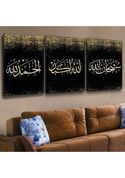 3'lü Kanvas 50 X 70 Cm Allah Muhammed Lafzı Dini Tablo