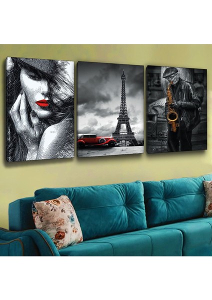 3'lü Kanvas 90 X 60 Cm 90 X 60 Cm Eiffel Paris Tablosu
