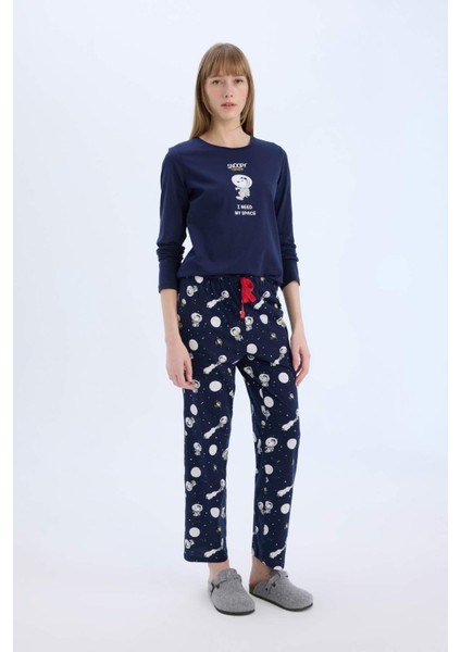 Fall in Love Snoopy Pijama Takımı Regular Fit Uzun Kollu Üst Beli Lastikli Uzun Alt E0228AX24WN