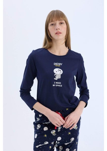 Fall in Love Snoopy Pijama Takımı Regular Fit Uzun Kollu Üst Beli Lastikli Uzun Alt E0228AX24WN