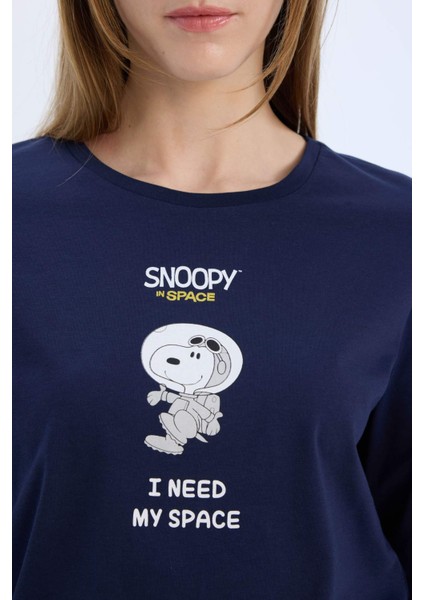 Fall in Love Snoopy Pijama Takımı Regular Fit Uzun Kollu Üst Beli Lastikli Uzun Alt E0228AX24WN