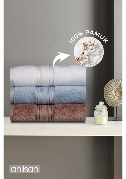 3'lü Süper Soft Bordürlü El Havlusu Seti - 50 x 90 cm , 250 Gr, Pamuk, Spa ve Otel Havlusu