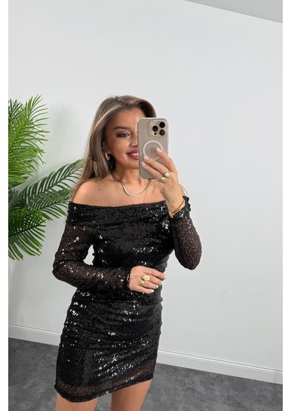 Madonna Yaka Payetli Drapeli Mini Elbise Yılbaşı Elbise fırsatları