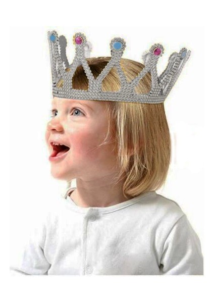 Gümüş Renk Çocuk ve Yetişkin Uyumlu Kraliçe Tacı Prenses Tacı 8 x 25 cm