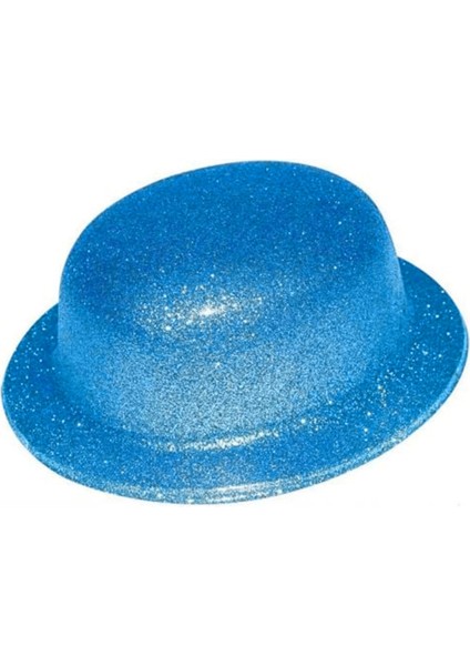 Mavi Renk Simli Melon Yuvarlak Parti Şapkası 24 x 26 cm
