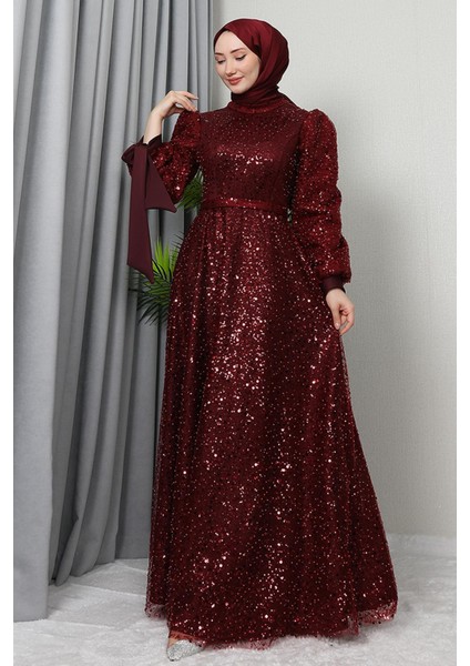 Betül Tesettür Abiye Bordo