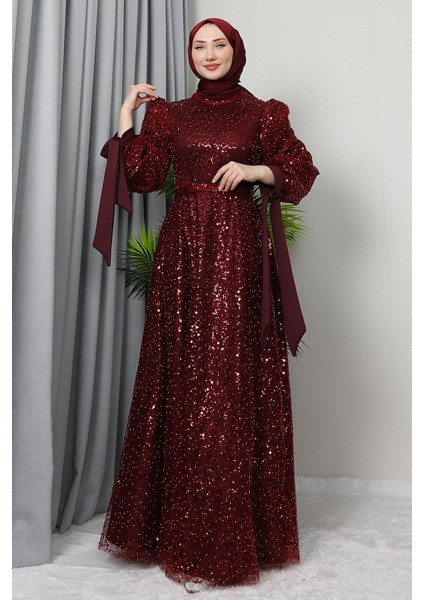 Betül Tesettür Abiye Bordo