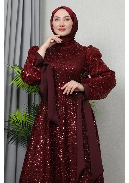 Betül Tesettür Abiye Bordo