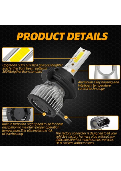 2x H13/9008 LED Far Yüksek Düşük Huzme Kiti 4000W 30000LM Ampuller 6500K (Yurt Dışından) fırsatları