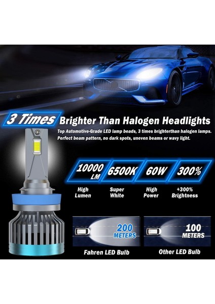 Araba LED Far Ampulleri H11/H9/H8 70W 10000 Lümen 6500K Soğuk Beyaz (Yurt Dışından) indirimleri